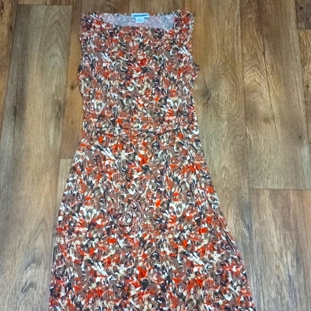 Liz Claiborne Floral Patterned Midi Sleeveless Dress With Tie Belt